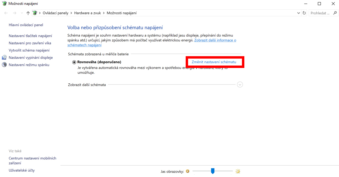  Správa napájení baterie Windows 10 – změna nastavení schématu