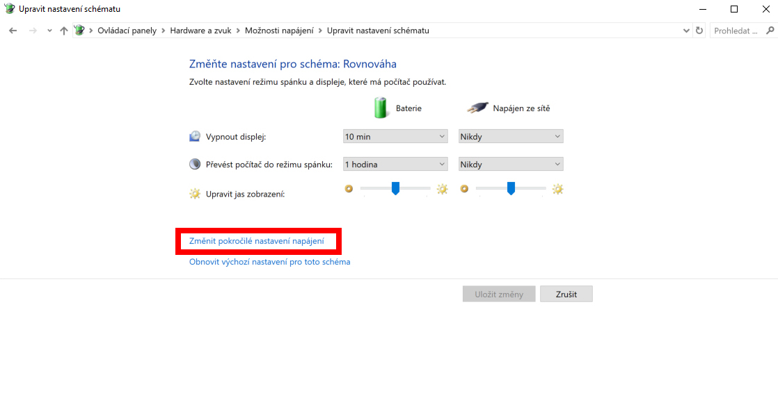 Windows 10 – Změna pokročilého napájení baterie